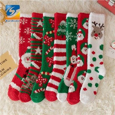 Женские модные пушистые рождественские носки до колена